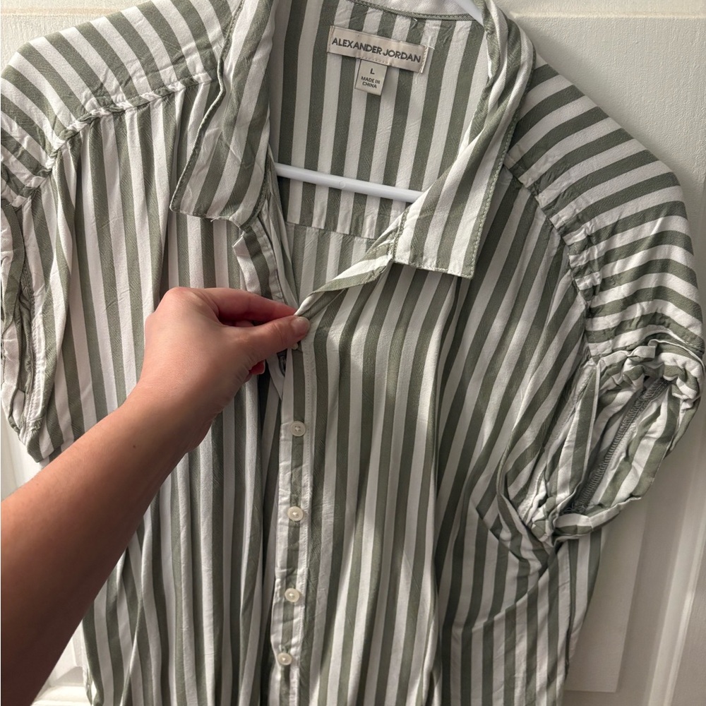 Alexander Jordan Green Striped Button-Up Shirt